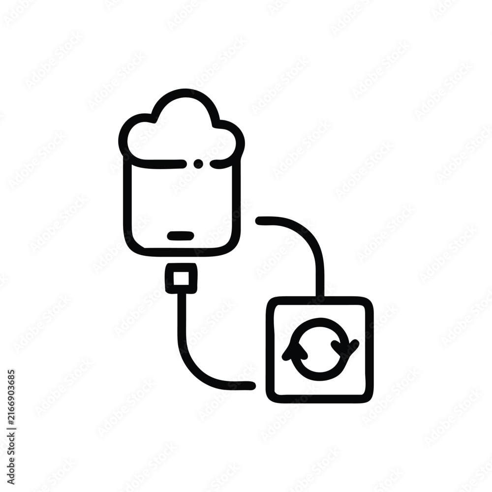 Fototapeta premium USB hub with cloud sync outline icon for digital data transfer and network connectivity