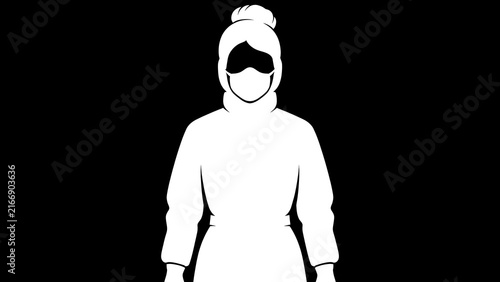 Silhouette of person in hoodie white background.