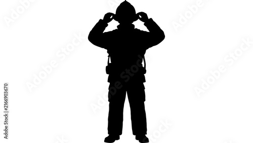 Silhouette of person with binoculars white background.