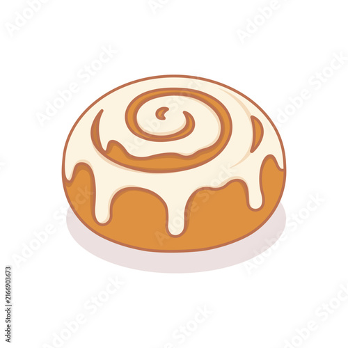 Foto Sweet cinnamon roll pastry topped with creamy white glaze and a visible cinnamon