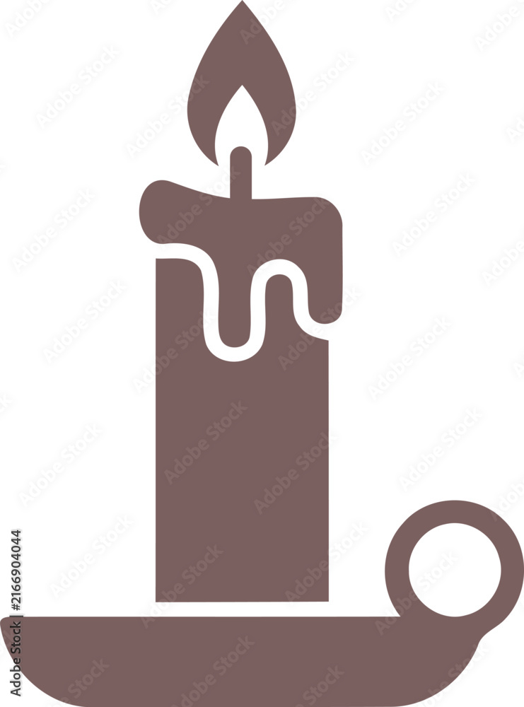 Obraz premium Flat icon design of a burning candle resting on a simple vintage candle holder