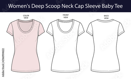 Cuadro en lienzo Womens deep scoop neck baby tee technical fashion flat sketch, cap sleeve knit t