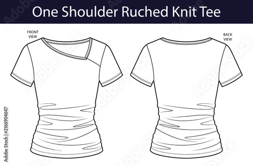 Fotografía One shoulder ruched knit tee technical fashion illustration, asymmetrical gather