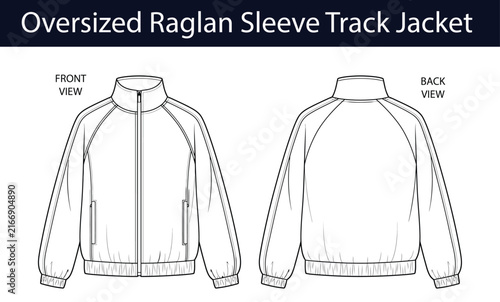 Bild auf Leinwand Oversized raglan track jacket, unisex zip up sports jacket with stand collar, co
