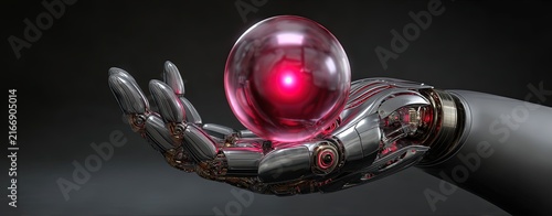 Robotic Hand Holding Luminous Sphere in CGI Art