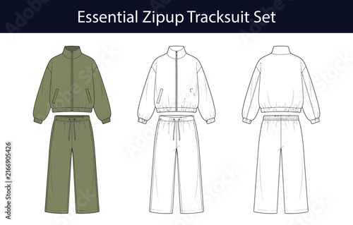 Foto Zip up tracksuit set, unisex track jacket and pants with funnel neck, kangaroo p