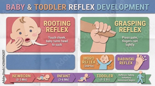 Educational Infographic of Baby and Toddler Reflex Development Stages for Parents and Medical Use