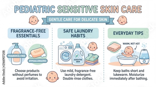 Pediatric Sensitive Skin Care Infographic for Baby Grooming and Hygiene Tips