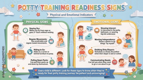 Educational Potty Training Readiness Signs Infographic with Physical and Emotional Indicators for Toddlers