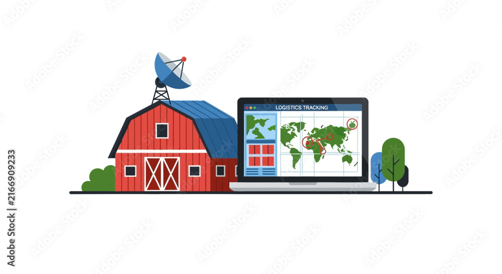 Naklejka premium Smart Farming and Global Agriculture Logistics Tracking Flat Illustration