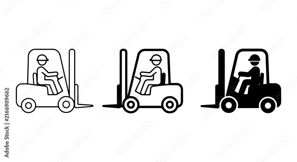 Naklejka premium Forklift Truck Icons Set, Warehouse Vehicle Vector Graphics, Industrial Machinery Symbols