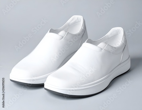 White slip-on athletic sneakers mockup angled view.