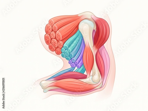 Anatomical cross section illustration of human shoulder and arm muscles with bones human anatomy muscle structure biological science medical chart shoulder joint muscular system body part