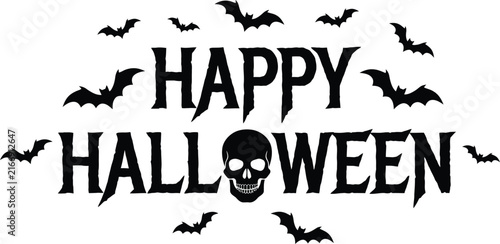 This captivating halloween typography design featuring spooky bats and a skull is perfect for festive greetings invitations or adding a chilling touch to your