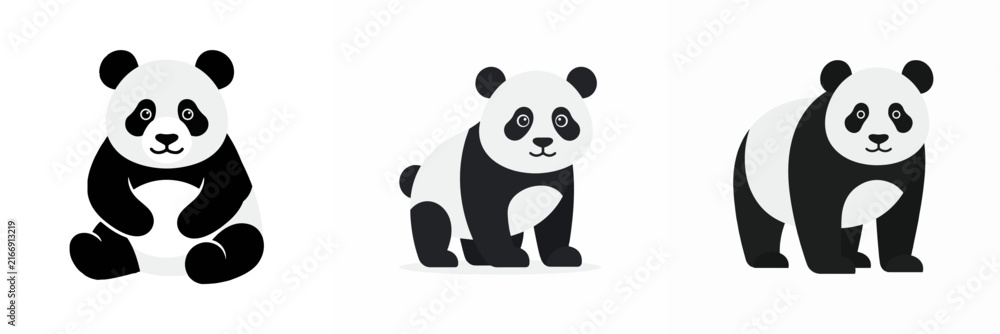 Obraz premium Set of three cute giant panda illustrations isolated on white background