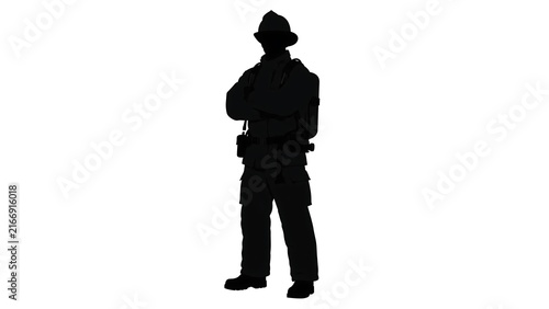 Silhouette of a man in hat white background.