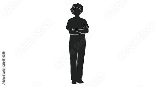Silhouette of a person with arms crossed white background.