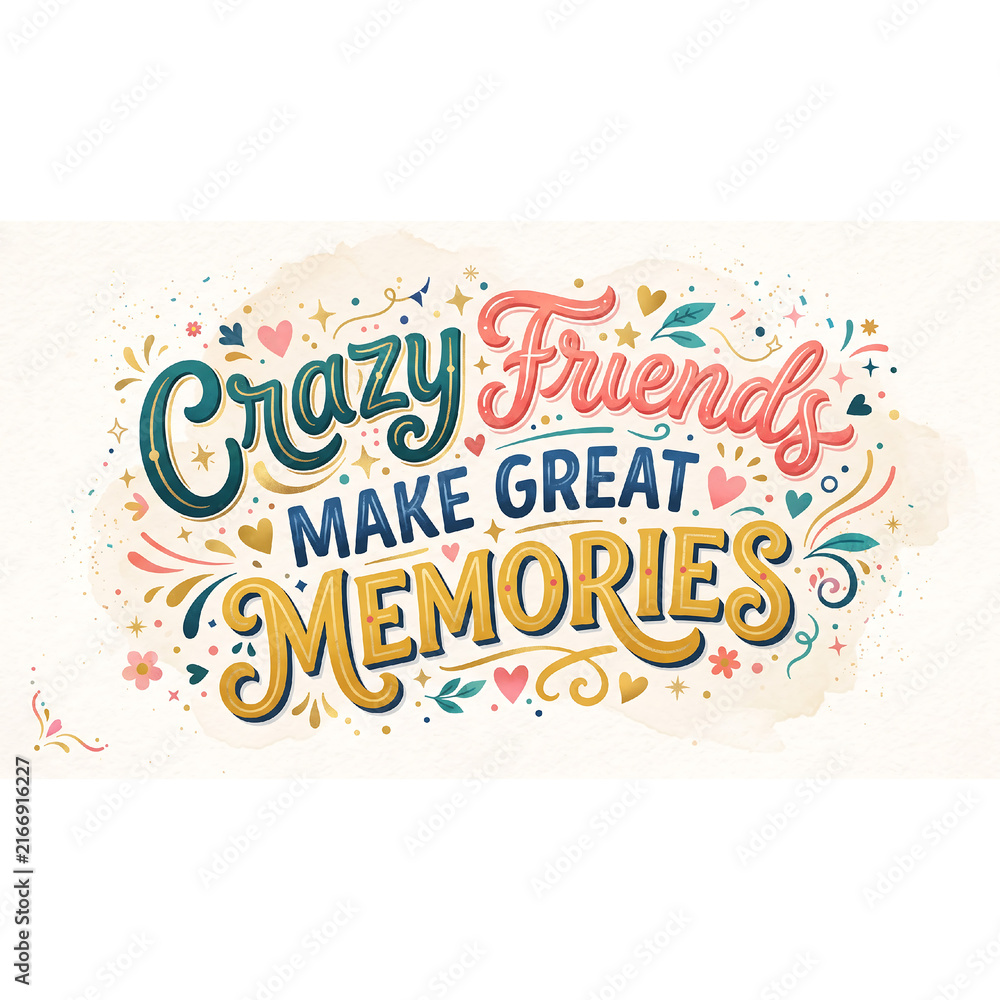 Obraz premium Crazy friends make great memories colorful hand lettering typography vector