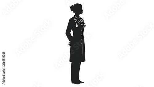 Silhouette of nurse with stethoscope white background.