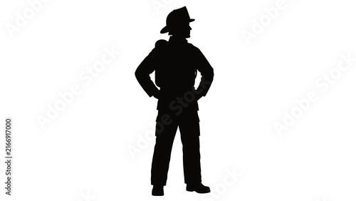 Silhouette of firefighter on white background.