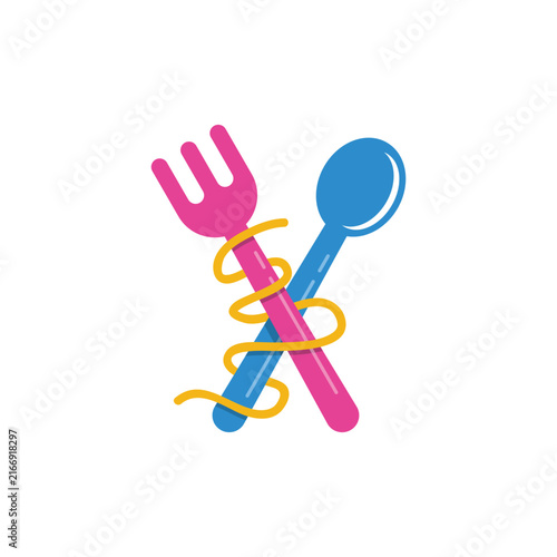 Crossed Fork and Spoon With Noodles Illustration