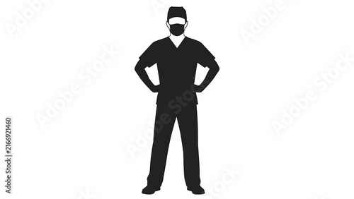 Confident doctor silhouette white background.