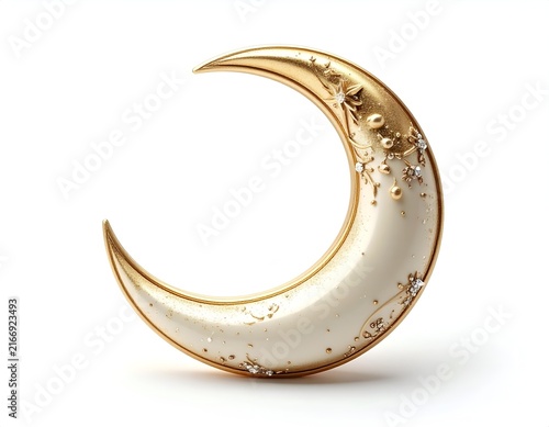 Elegant white and gold crescent moon with floral details