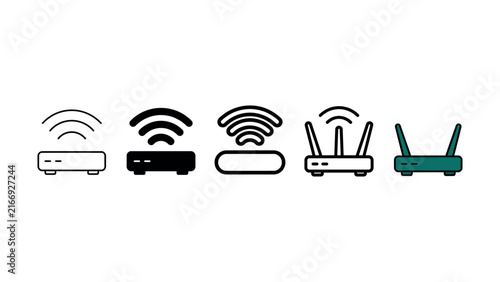 Set of wireless internet router icons with various network connection signals