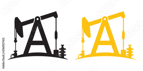 Oil pumps with letter A logo design, vector illustration. industrial concept, energy symbol, petroleum graphic.