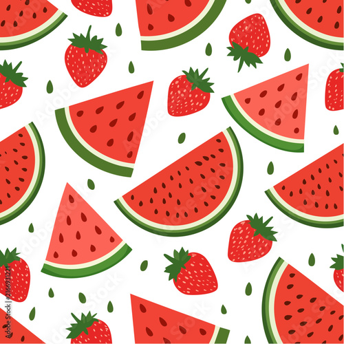 Watermelon and Strawberry Seamless Pattern