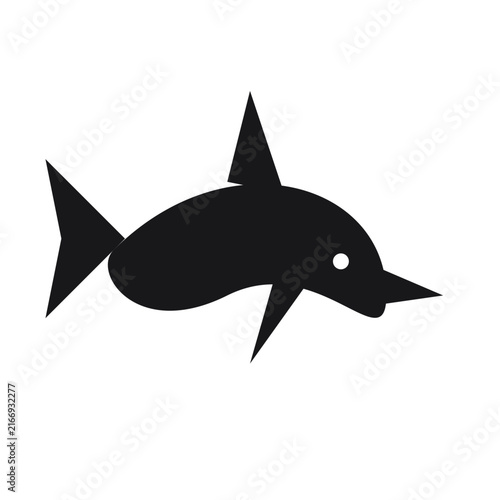 Black silhouette dolphin icon with dorsal fin isolated on white background
