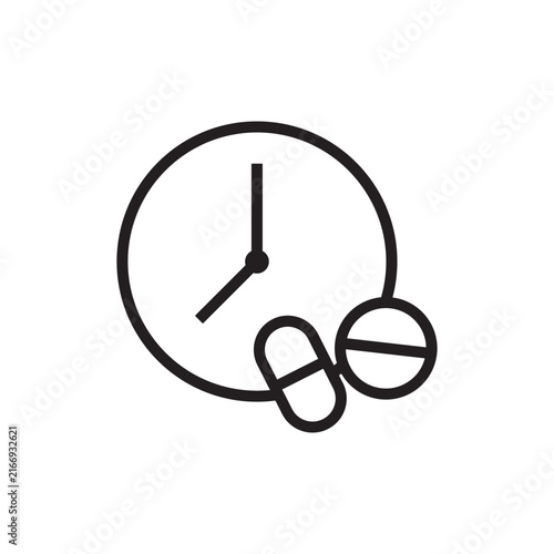 Capsule Pill with Clock Line Icon for Medicine Time Reminder Vector
