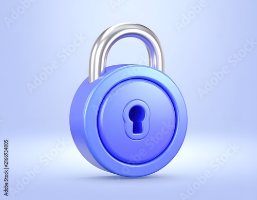 Round 3D blue padlock on light background.