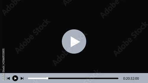 Dark Mode Video Player Interface Vector Template with Play Button Overlay and Timeline