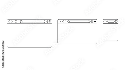 Minimalist Web Browser Window Wireframe Template Vector Set for Desktop and Mobile