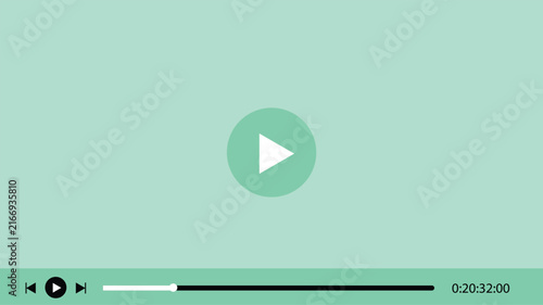 Minimalist Green Video Player Interface Vector Template with Play Button and Control Bar