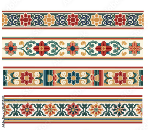 Traditional Korean dancheong geometric and floral border patterns