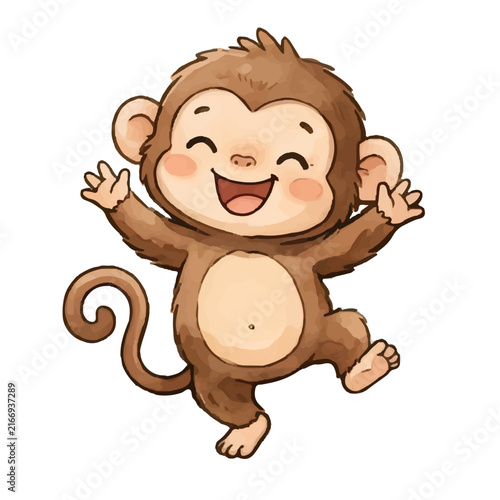 Cute Cartoon monkey, Funny Smiling Animal Characters for Kids, Colorful Vector Illustration in a Fun Zoo Comic Style