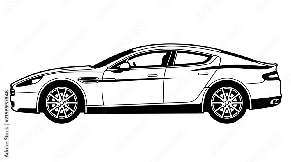 Naklejka premium Sleek Modern Sports Car Silhouette Side View.