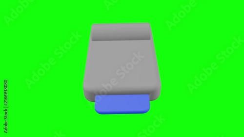 bed with a grey mattress, a pillow at the head, and a blue bed sheet or extension at the foot 3D animated on green screen
