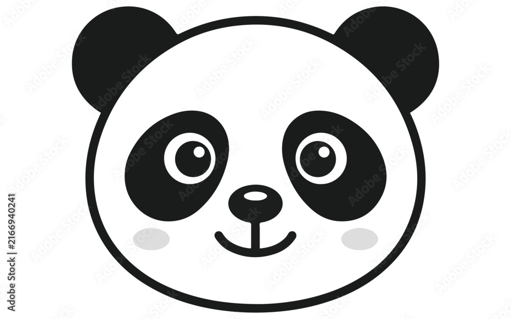 Fototapeta premium Dark gray panda face icon with white highlights and circular eyes