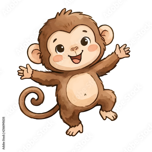 Cute Cartoon monkey, Funny Smiling Animal Characters for Kids, Colorful Vector Illustration in a Fun Zoo Comic Style