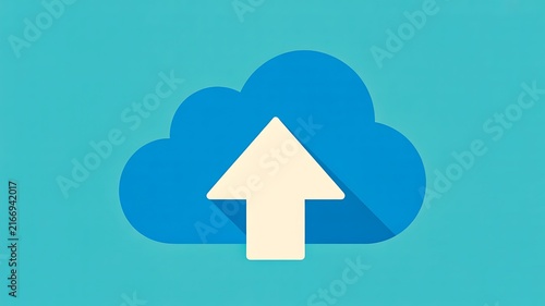 Cloud upload symbol with upward arrow for digital storage and data transfer