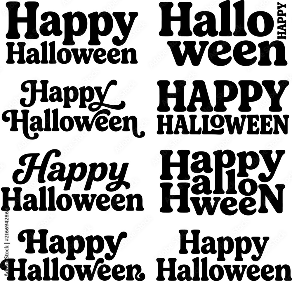 Obraz premium Happy Halloween text designs with varied retro typography and festive spirit for seasonal greetings
