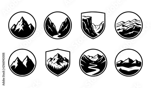 Mountain Hiking Travel Adventure Badge Vector Icon Collection