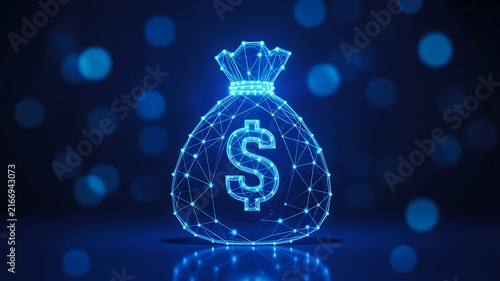 Digital money bag symbol representing online finance savings investment and financial growth