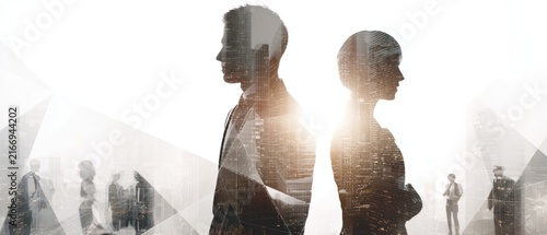 Business professionals and city overlay