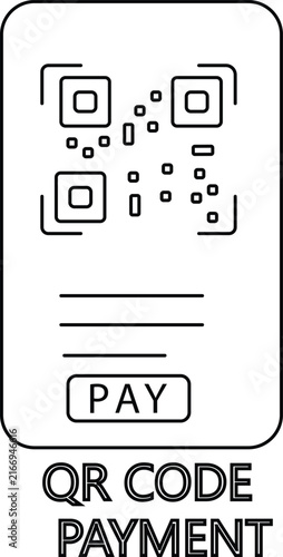 QR code payment outline icon for mobile scanning digital transactions cashless checkout online shopping and secure fintech banking isolated on transparent background.