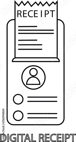 Digital receipt outline icon for electronic payment records online transactions billing ecommerce and paperless financial management isolated on transparent background.