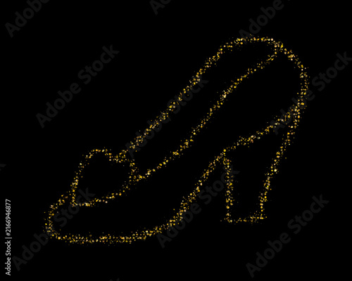 Golden Glitter High Heel Shoe Outline, sparkling fashion footwear for elegant glamour and luxury party design.
